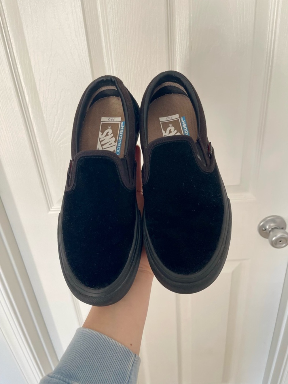 Ultra-Cush Vans Pro Black Velvet Slip-On Sneakers